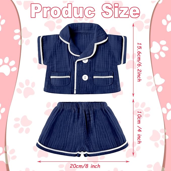Hungdao 2 Sets Bear Clothes Stuffed Animal Accessories Pink and Blue Bear Pajamas Clothes Double Layer Muslin Short Sleeve Top and Bottom Pajamas Fits Most 14-18 Inch