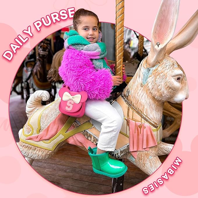 mibasies Toddler Purse Girl Gifts: Girls Birthday Gifts for 3-8 - Toys for Ages 2-4 Girls Mouse Ears Purse, Hot Pink, Letter S