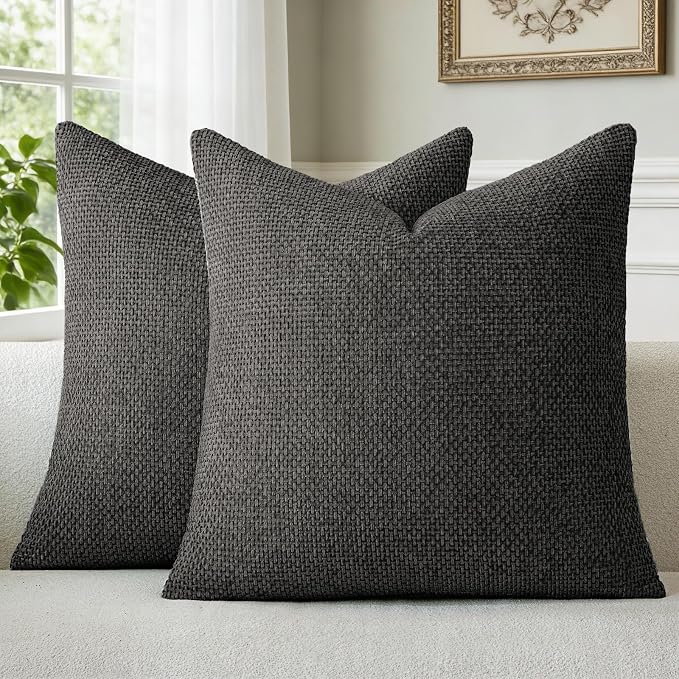 a moment Black Chenille Throw Pillow Covers 20x20 Inch Pack of 2 Modern Decorative Throw Pillow Covers Farmhouse Cross Covers Home Decor for Sofa Bedroom Living Room