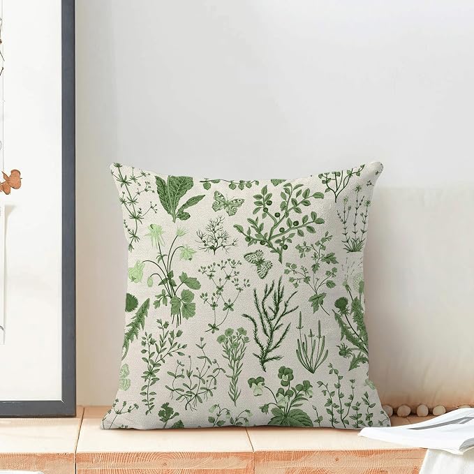 AEIOAE Summer Pillow Covers 22x22 Inch Set of 2,Olive Green Wild Flower Plant Throw Pillows Case,Seasonal Floral Outdoor Decorative Square Linen Farmhouse Decor Cushion Covers for Home Sofa Bed Couch