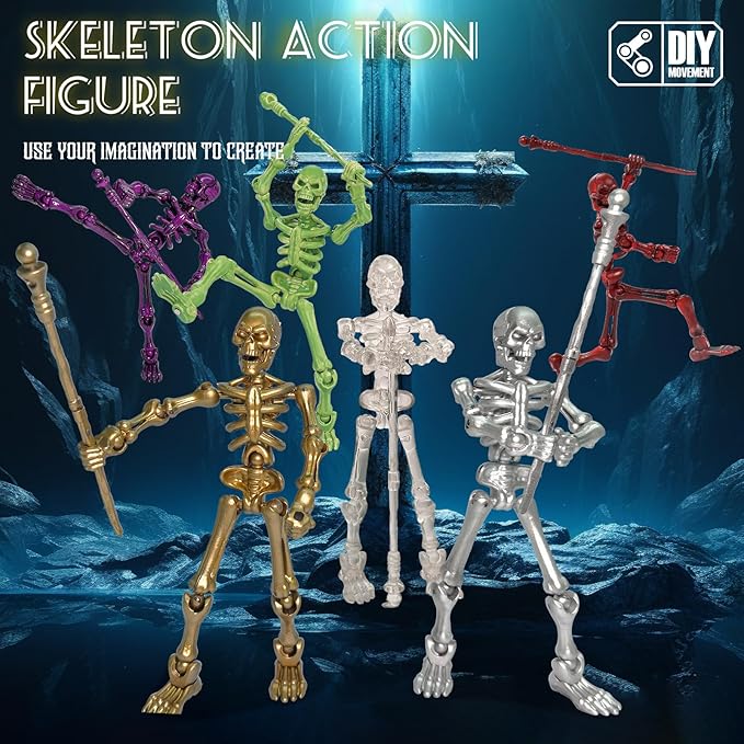 6 Pack T13 Action Figures Set—Halloween Skeleton Action Figure Titan 13/Dummy 13/Lucky 13, DIY Multi-Jointed Movable Mini Skeleton Toy Halloween Miniatures Gift Decor