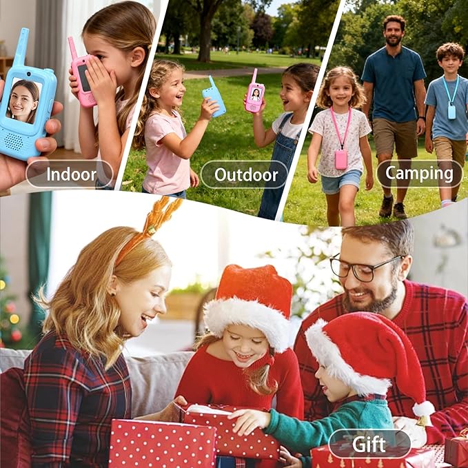 NUFR Video Walkie Talkies for Kids with 6 Voice Changer, Handheld Long Range Rechargeable Video Intercom Toys with Screen, 2 Pack Walkie Talkie for Girls Boys Indoor Outdoor Games Camping