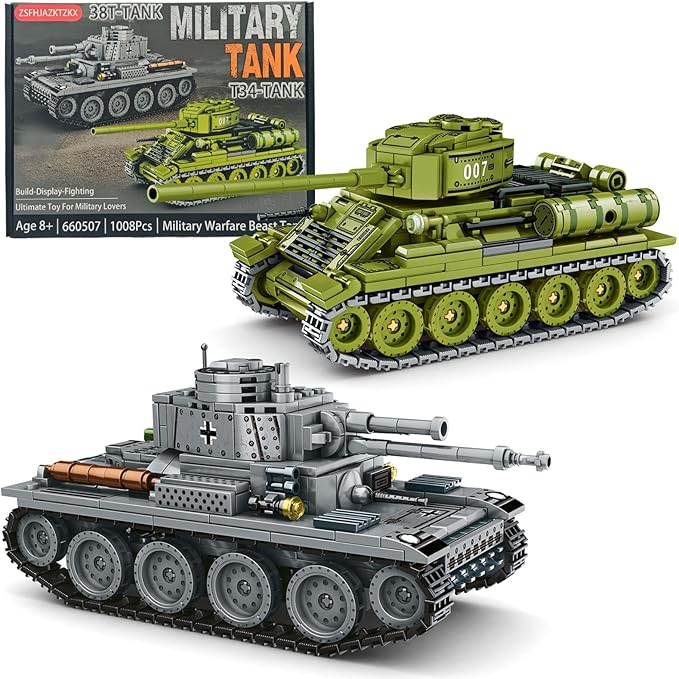 WW2 Tank Building Blocks, 38T and T-34 Army Tank Military Battle Model Kits,Toy Gifts for Boys or Men Collectors(1000+ pcs)