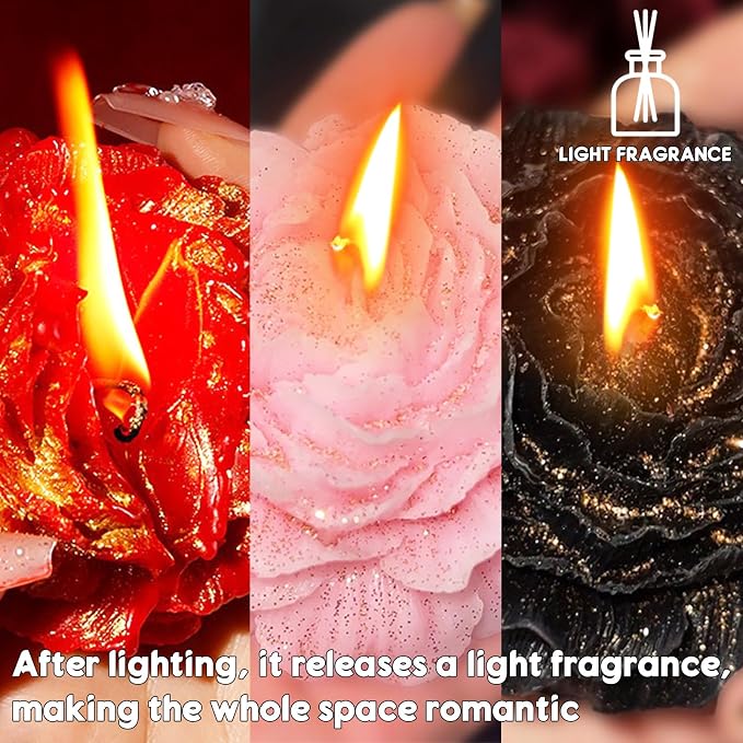 Low Temperature Candles Glitter Peony Flower Scented Candles Aromatherapy Romantic Wax Play Candles Valentines Day, Lovers, Couples 3 PCS