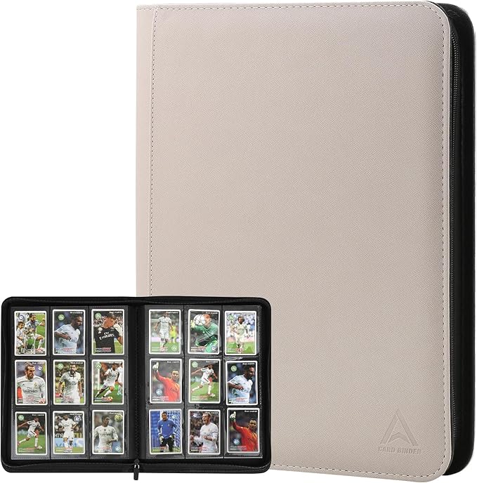 Arkeiliy Card Binder 9 Pocket, Double Sided Pockets Trading Card Binder with 30 Sleeves, Premium Zip Trading Card Holder Collector Album Holds 540 MTG (white)
