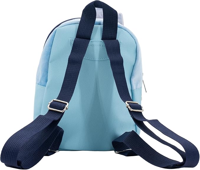 AI ACCESSORY INNOVATIONS Bluey 9” Micro Mini Backpack Purse Featuring a 3D Bluey Glitter Patch with Pom Pom Dangle, Blue