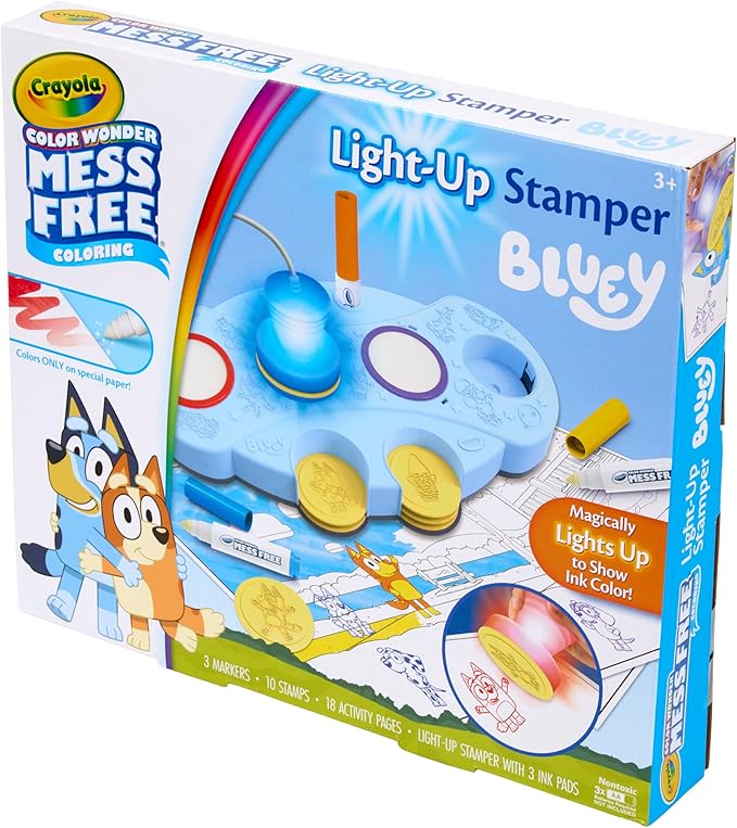 Crayola Magic Light Up Bluey Stamper Art Set, Toddler Mess Free Coloring & Stamping Kit, Essential Easter Basket Stuffer for Kids, Bluey Toys, Gifts for Ages 3, 4, 5