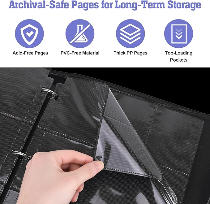 Trading Card Binder TCG, 900 Pockets, 50 9-Pocket Sheets, 3-Ring Refillable Album Fits Standard 2.5"×3.5" Cards, Zippered PU Cover, Acid-Free Top-Loading Pages, Wrist Strap - Axolotl Design