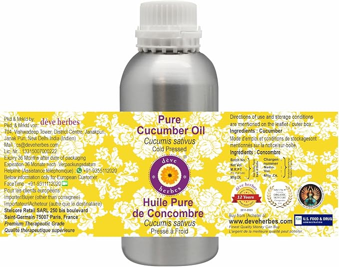 Deve Herbes Pure Cucumber Oil (Cucumis sativus) Cold Pressed 1250ml (42 oz)