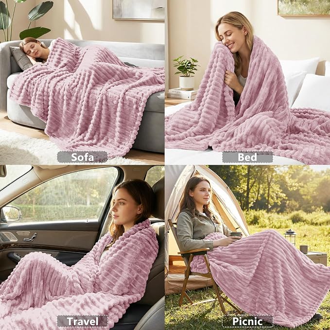 HIMEET Dusty Purple Full Blanket for Bed, 300GSM Ribbed Fleece, 84 x 90 in | Ultra Soft Flannel, All-Season Lightweight Warmth, Bed Layering & Home Room Decor, Gift for Men & Women, Machine Washable