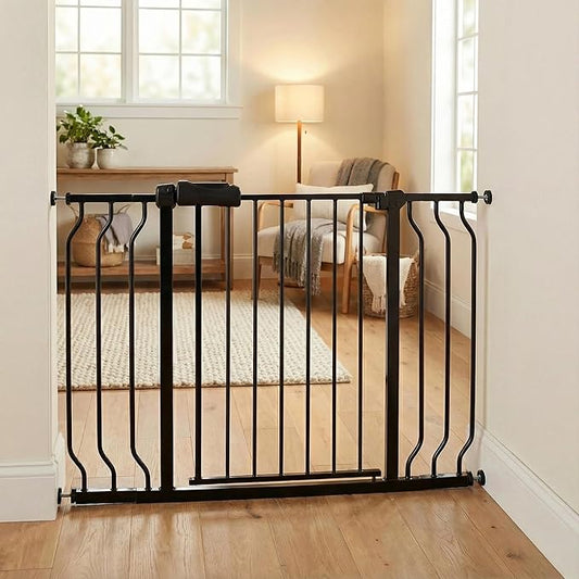 Expandable Baby & Dog Gate 38.5-43.3 Inch, Tension Mounted Indoor Safety Gate for Stairs & Doorways - Black Metal, 30 Inch Tall
