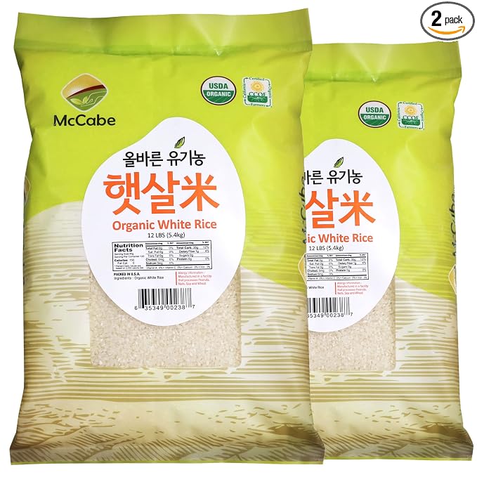 McCabe Organic White Rice - 12 Lbs Pack of 2 | Rich in Fibers & Minerals | USDA Certified and CCOF Certified | Organic Rice White | Product of USA