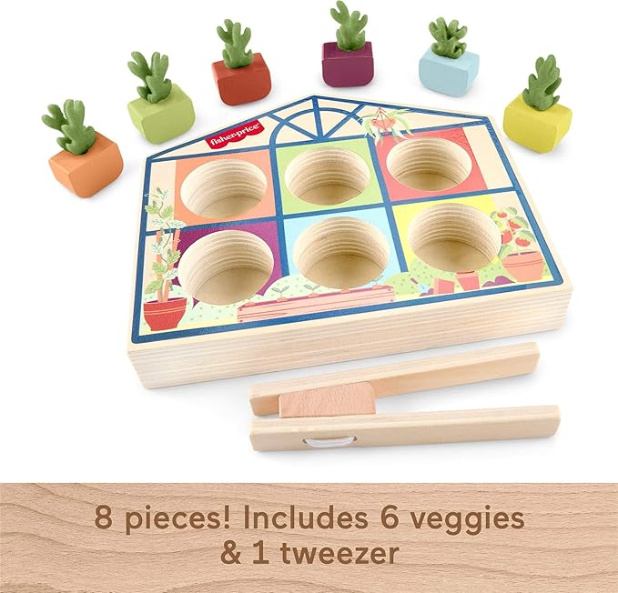 Fisher-Price Wood Preschool Toy Sorting Greenhouse, Tiny Garden Wooden Activity for Fine Motor Developmental Play Kids Ages 3+ Years (Amazon Exclusive)