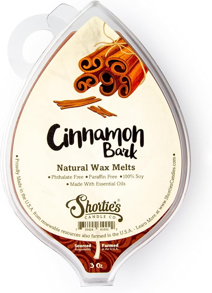 Shortie's Candle Company Cinnamon Bark Natural Soy Wax Melts - 1 Highly Scented 3 Oz. Bar - Made with 100% Soy and Essential Fragrance Oils - Phthalate & Paraffin Free, Vegan, Non-Toxic