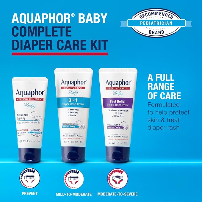 Aquaphor Baby Healing Ointment (14 Oz) + 3-in-1 Diaper Rash Cream (3.5 Oz), Hypoallergenic and Fragrance Free Skin Care Set for Babies
