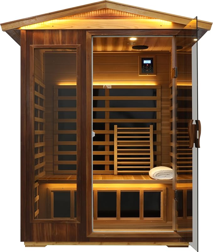 LTCCDSS Ultra-Low EMF Red Cedar Sauna 2-Person, Outdoor Far Infrared Sauna for Home, EMF 0.1-1mG, 6 Carbon Crystal Heaters, Bluetooth & Chromotherapy (57.8 * 40.5 * 81.1 in)