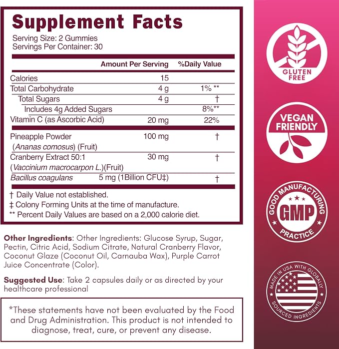 SOON+ Feminine Balance Gummies for Women, V-Sync Pineapple Probiotics for pH Balance Support * Vaginal, Urinary, Immune, Digestive Wellness * with Bacillus Coagulans, Cranberry, Vitamin C, 60 Gummies