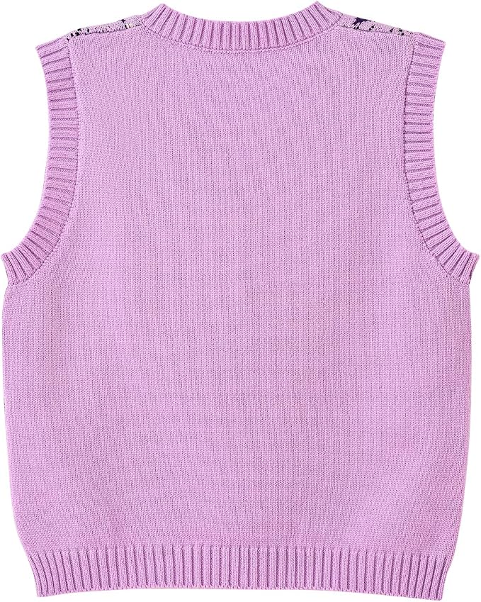 Women's Sweater Vest,Y2K Sleeveless Pattern Preppy Style Knitted Crop Tank Top for Girl