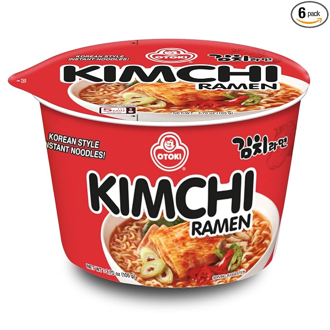 OTOKI Kimchi Ramen Bowl Cups 6 Pack (105g) Korean Instant Noodles Tangy Spicy Kimchi Flavor