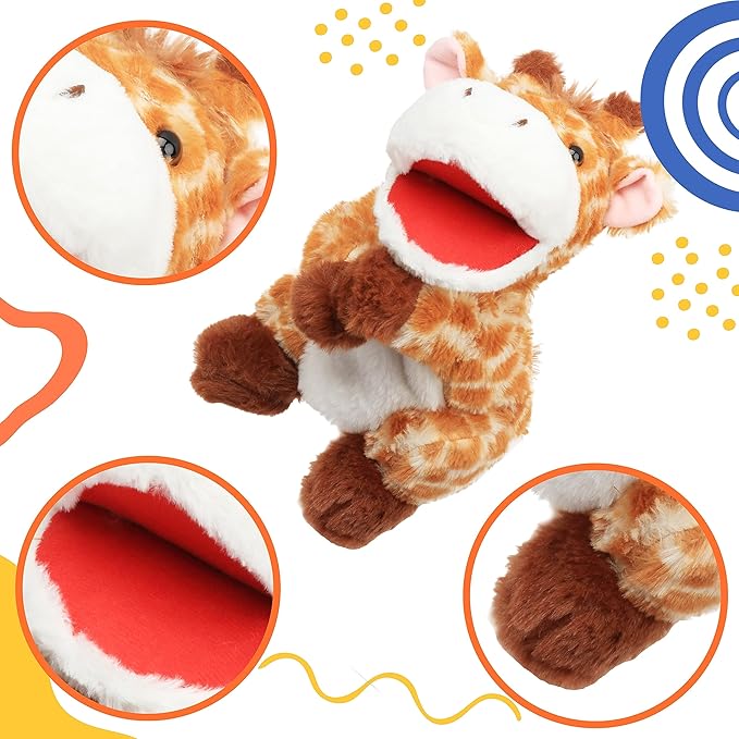 Cuteoy Plush Giraffe Hand Puppet Stuffed Animal Toy Open Movable Mouth Creative Role Play Storytelling Plushies Gifts for Kids Toddlers Birthday Christmas