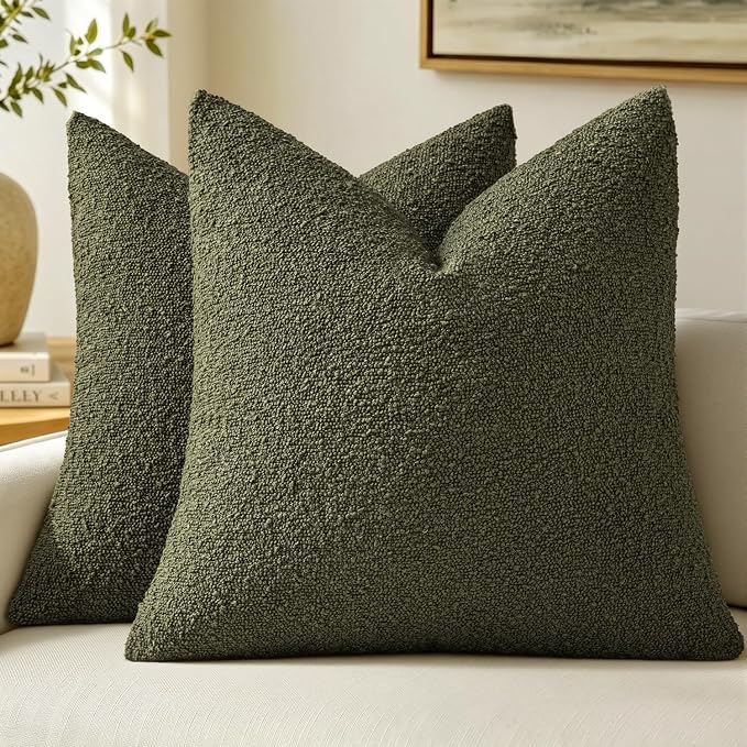 MIULEE 18x18 Decorative Lumbar Boucle Couch Pillow Covers Moss Green | Set of 2 Textured Neutral Throw Pillow Covers, Accent Solid Pillowcases, Sofa Living Room Home Decor