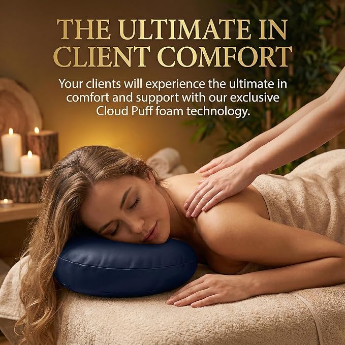 Royal Massage Universal Memory Foam Face Cradle Cushion for Massage Tables – Ergonomic U-Shaped Headrest Pillow with Soft, Easy-Clean PU Leather – Spa & Salon Replacement (Navy Blue)