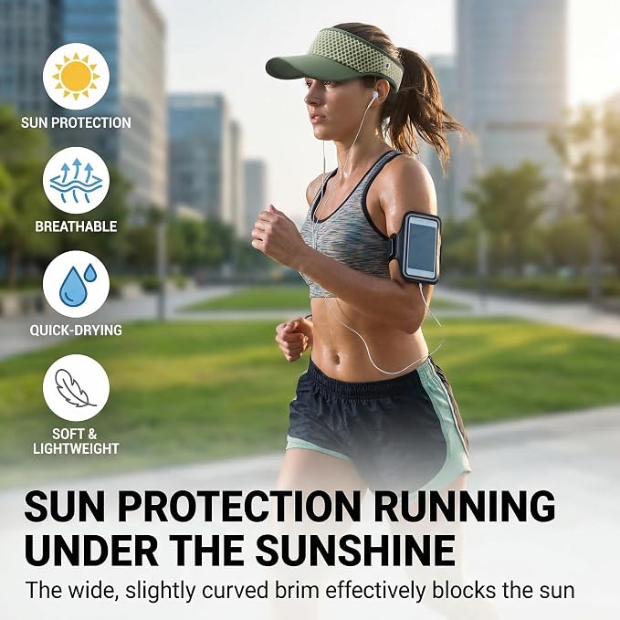 LONGLONG Sports Sun Visor Hat with Non-Slip Toggle Breathable for Women Men | Adjustable Quick Dry Moisture-Wicking Soft Lightweight Mesh Sun Protection Cap Golf Tennis Pickleball Running Garden Hiking