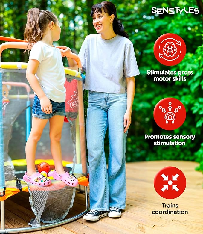 Trampoline for Kids with Safety Enclosure Indoor and Outdoor Toddler Trampoline for Kids Anti Rollover Round Base Double Safety Handles 440 lbs Capacity ASTM Tested Easy Assembly Gift