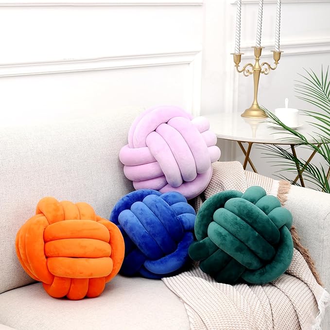 Petrella Knot Pillow Ball Round Throw Pillows Home Decor Cushion Decorative Aesthetic Throw Pillows，Purple 8inch