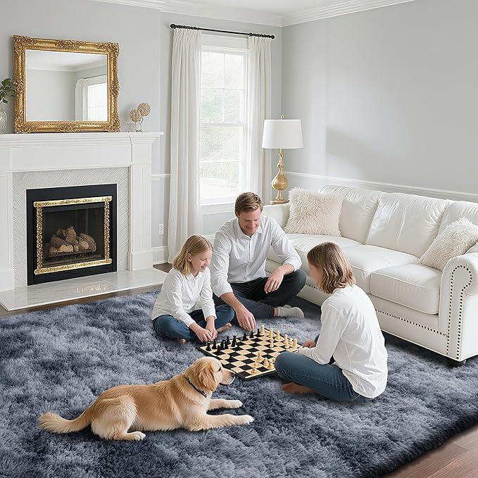 yongyangjuxin Fluffy Rug Shag Area Rug, Mottling Dark Grey 10x14 Area Rugs for Bedroom, Super Soft Shag Rugs for Living Room Bedroom Room Home Decor, Upgrade Anti-Skid Rectangular Fuzzy Rug