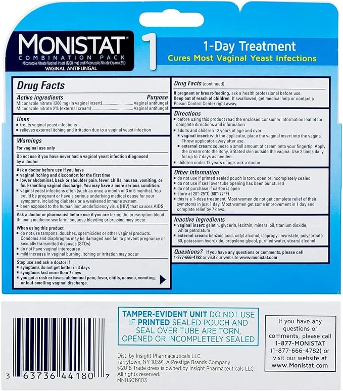 Monistat 1-Day | Day or Night Combination | Yeast Infection Treatment, Prefilled, 1 Pack