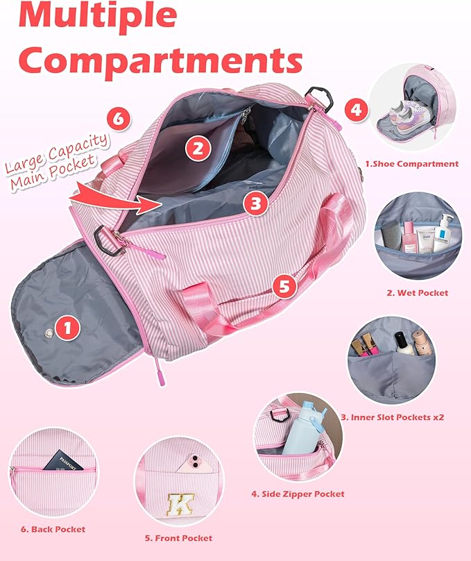 Gift for Grandkids, Girls Travel Duffle Bag, Kids Initial Overnight Bags with Shoe Compartment, Personalized Weekender Bag with Makeup Pouch, Niece Daughter Sister Birthday Gift (Letter L)