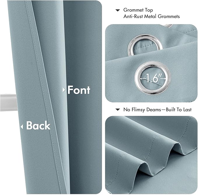 MIULEE Blackout Curtains for Bedroom 2 Panels 40 x 63 Inch Long Slate Blue | Thermal Insulated, Living Room Darkening Grommet Drapes, Noise Reducing, Light Blocking Window Treatments