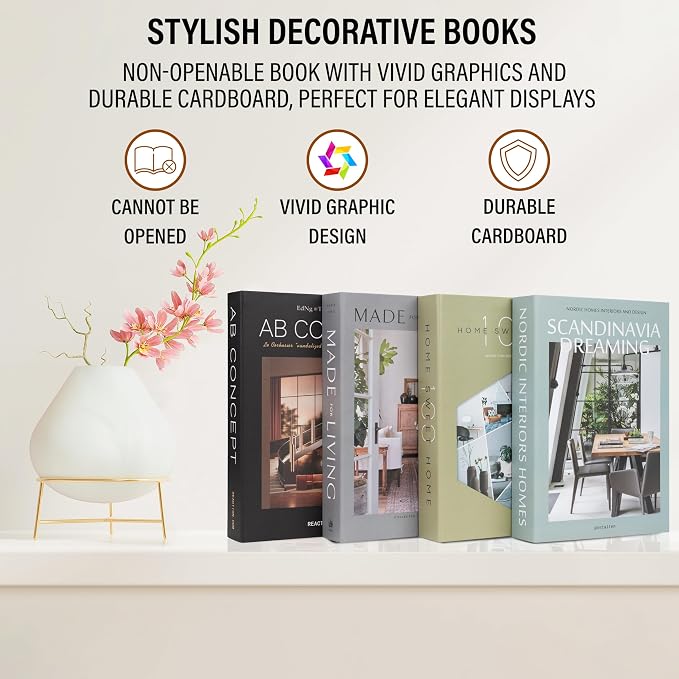 4 Pcs Decorative Books | Faux Olive Coffee Table & Shelf Decor | Earthy Botanical Look for Living Room, Office and Entryway - Not Real, Tool-Free 2-Min Setup