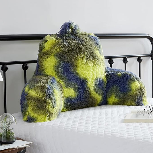 Fur Reading Pillow - Big Size 30x17x17 Inch with Premium Stuffing, Adult & Children Backrest Pillow with Arms, Bed Wedge Pillow for Headboard, Back Support Pillow for Sitting Up in Bed