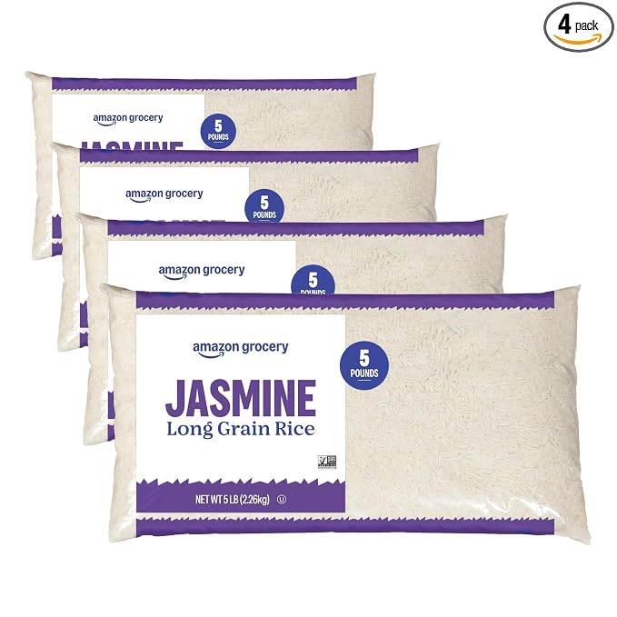 Amazon Grocery, Jasmine Long Grain Rice, 5 Lb (Pack of 4)
