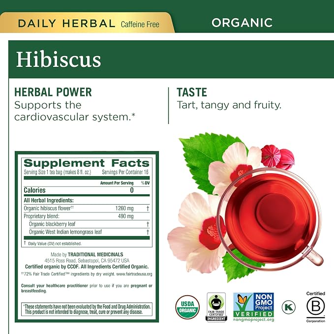 Traditional Medicinals Organic Herbal Tea - Six Calming Flavors, Chamomile, Hibiscus, Peppermint, Lemon Balm, Lemon Ginger & Passionflower, 96 Tea Bags (6 Pack)