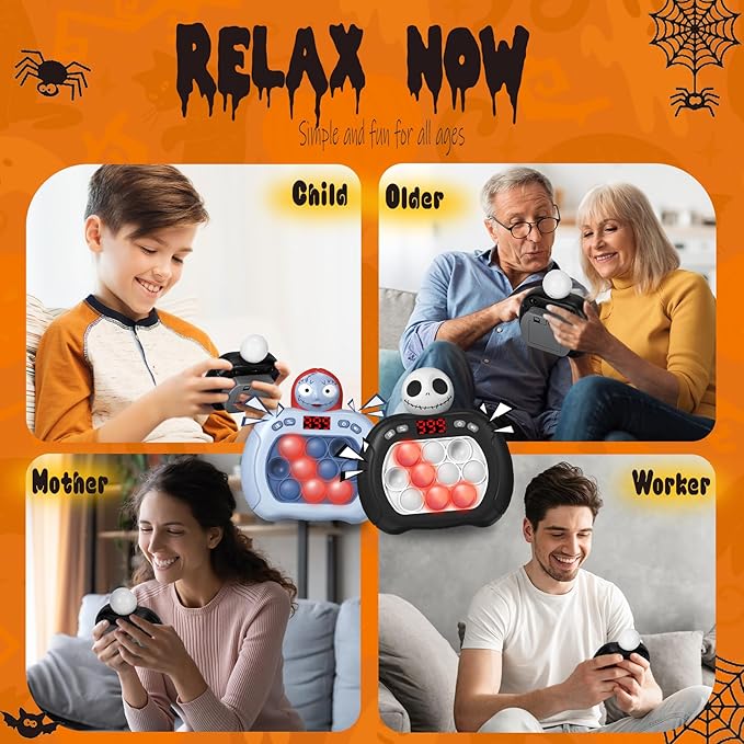 2pcs Christmas Pop Push Game Light Up Fidget Toy,Halloween Toys for Boys Grils Teens Age 3-12,Pop Bubble Sensory Toys,Halloween Party Favors Halloween Trick or Treat Gifts (Black-Blue)