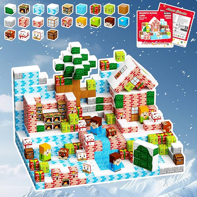 RiceBlock 100PCS Magnetic Blocks Toys for Kids, Advent Calendar 2025-14 Days Countdown Christmas, Science Learning Toys,Magnetic Cubes Building Blocks Toys for New Year
