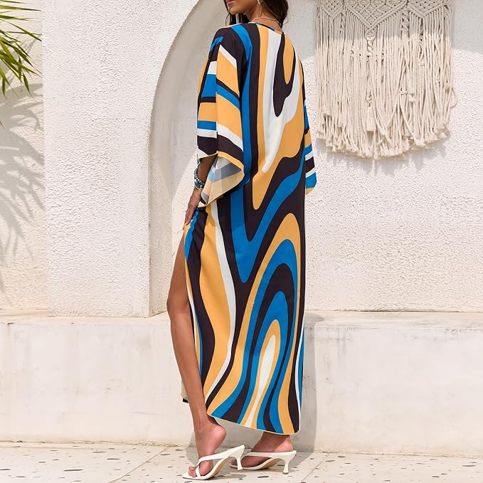 SXMURP Moomoo Dresses for Women, Caftan Dresses for Women Tropical Hawaiian Cotton Cover Ups Bathing Suit Loungewear Swimsuit