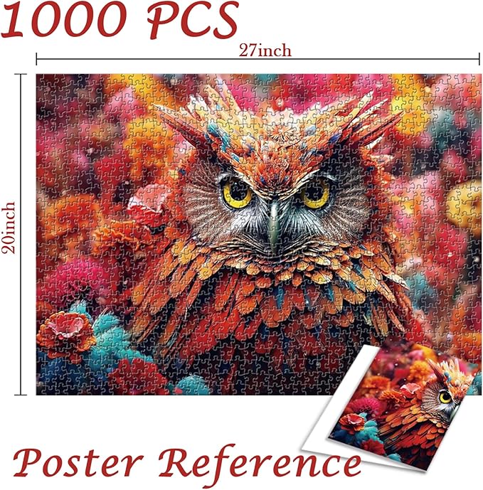 Colorful Owl Jigsaw Puzzles for Adults 1000 Pieces, Challenging Game Night Family Puzzle Home Decoration, Party Toy for Men Women Parents Kids 27" x 20"