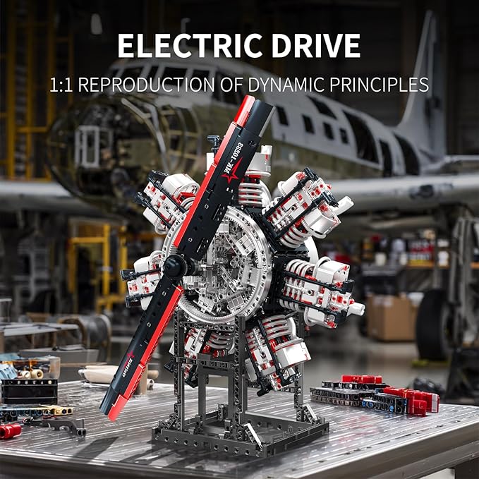 Mould King Military Aircraft Engine Building Block Kit, 3089 Pieces Radial Aviation Engine Model That Runs with Motor, Mechanical Science Education STEM Toy Gifts for Adults