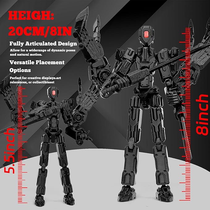 5.5Inch T13 Action Figure Assembly Completed, T13 3D Printed Action Figure Multi-Jointed Movable Robot Set,Collectors Desktop Decorations for Game Lovers Toys (Black)