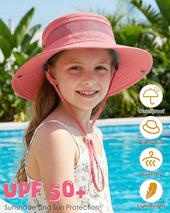 HONGTEYA Kids Sun Hat UPF 50+ Toddler Summer Bucket Hat Outdoor Fishing Safari for Boys Girls Age 2-13 Years