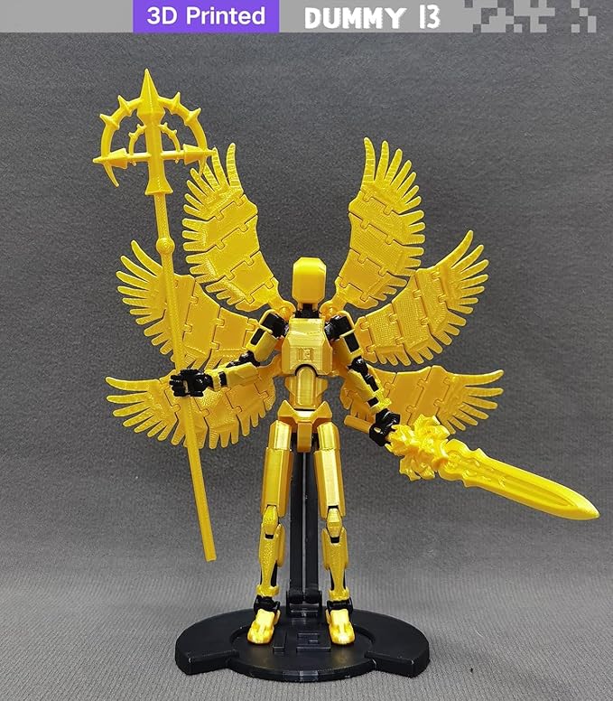 (Assembly Completed) 3D Printed T13 Action Figure, 5.5 Inch Multi-Jointed Movable Dummy 13 Toy,Dummy 13 Robot Action Figure with Lots of Weapons ﻿, Gold