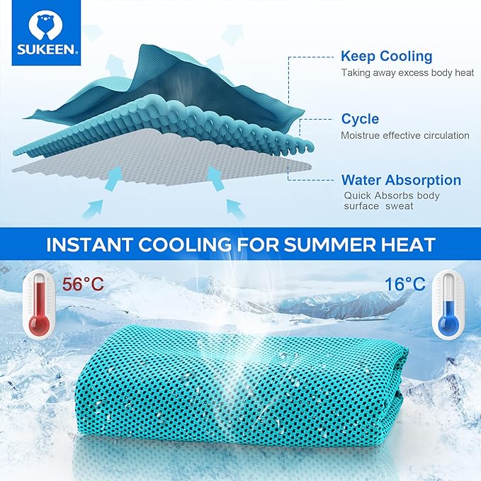 Sukeen 4 Pack Cooling Towels for Hot Weather 40"x12", Gym Towels for Men and Women, Soft Breathable Workout Towels for Yoga, Running, Sport, & More