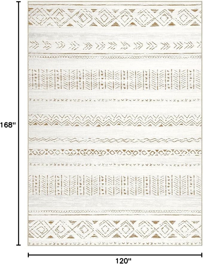 cotiled 10x14 Area Rugs Living Room Rug: Washable Boho Rugs with Non Slip Backing Large Soft Indoor Stain Resistant Carpet for Bedroom Farmhouse Dining Room Lightweight Home Decor L Brown/Cream