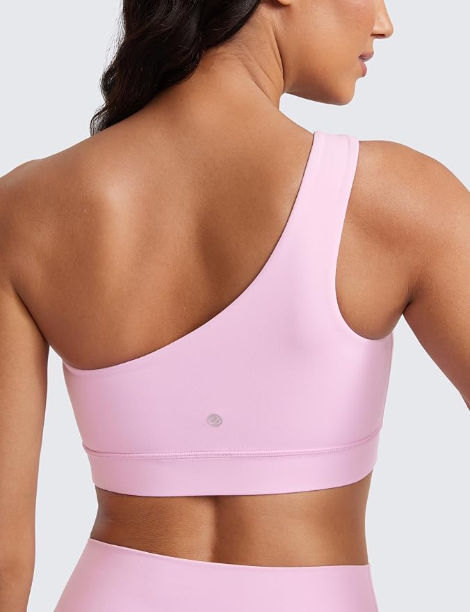 CRZ YOGA Butterluxe One Shoulder Sports Bras for Women - Sleeveless One Strap Low Impact Asymmetrical Workout Yoga Tops