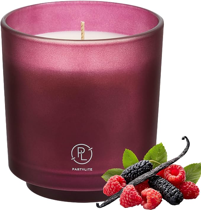 PartyLite Mulberry Scented, with Notes of Black Currant, BlackBerry, Mulberry & Pomegranate,10oz 1-Wick Aromatherapy Refillable Jar Candle, 50 Hour Burn Time, Sustainable Wax in Reusable Vessel