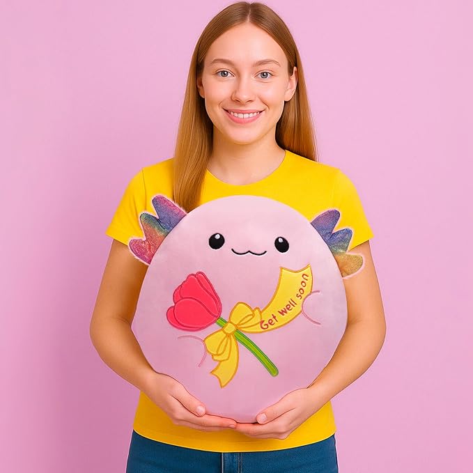 Get Well Soon Axolotl Large Plush Pillow Stuffed Animal Toy Patient Feel Better,12.5" Big Size Cute Soft Plushie,Gift for Kids Girls
